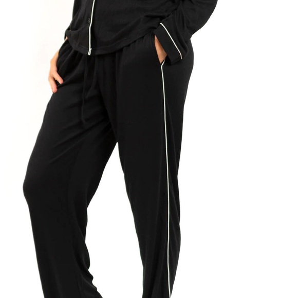 LA TC Pajama Pants Black with White Stripe - Picture 1 of 2